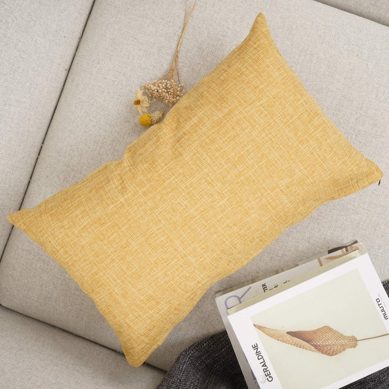 YOUR SMILE Solid Color Cotton Linen Decorative Throw Pillow Case Cushion Cover Pillowcase for Couch Sofa Bed,12 X 20 Inches (Dark Yellow) - Image 2